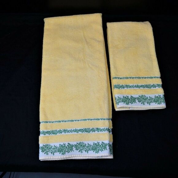 Yves Delorme Paris Vintage 90s 2 Towels Cotton Terry Cloth Made In France - Picture 2 of 7